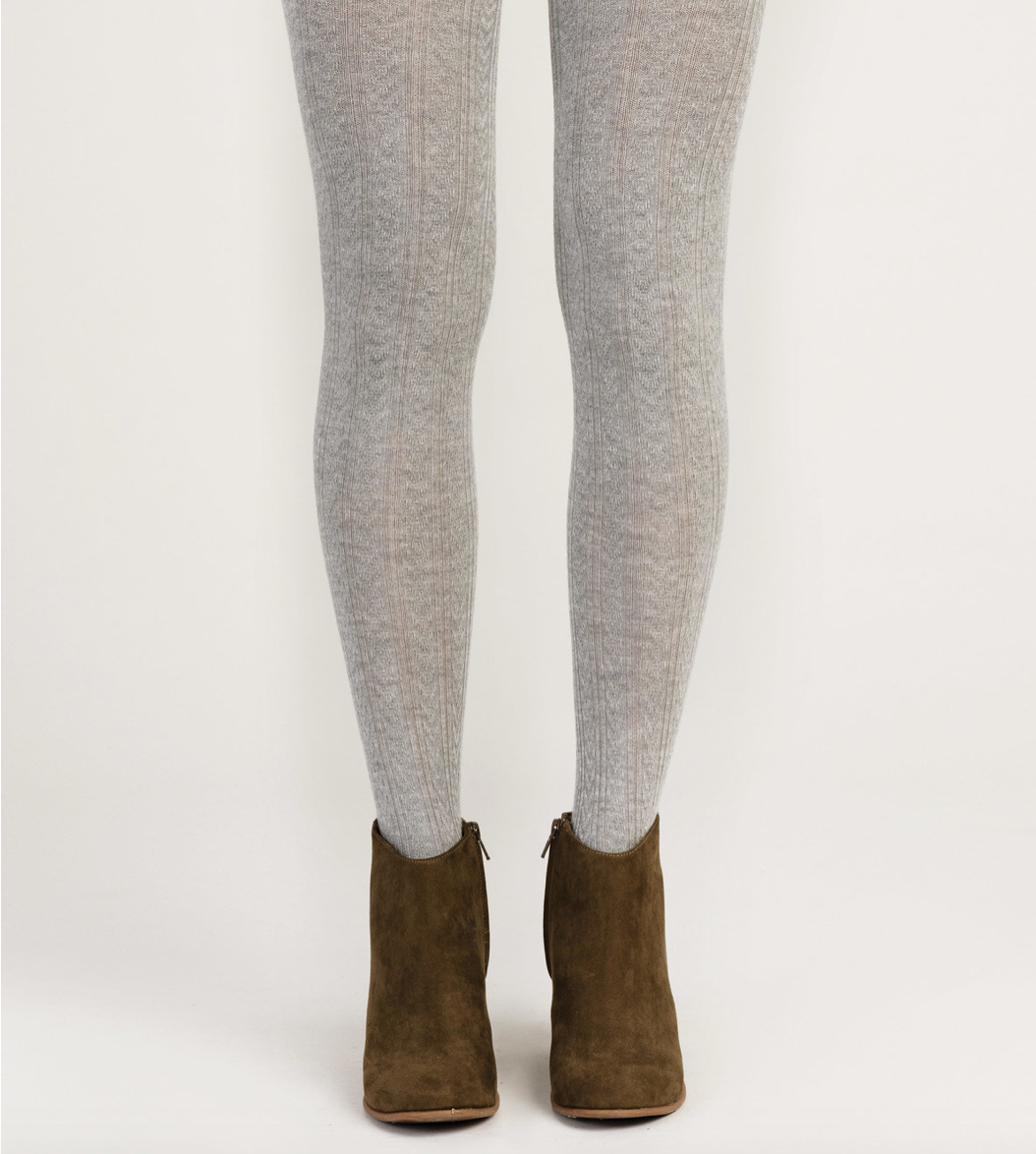 Cable Knit Tights - Light Grey Melange